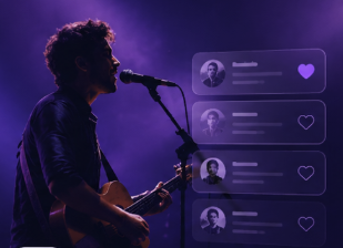 Musician on stage with saved profiles list visual